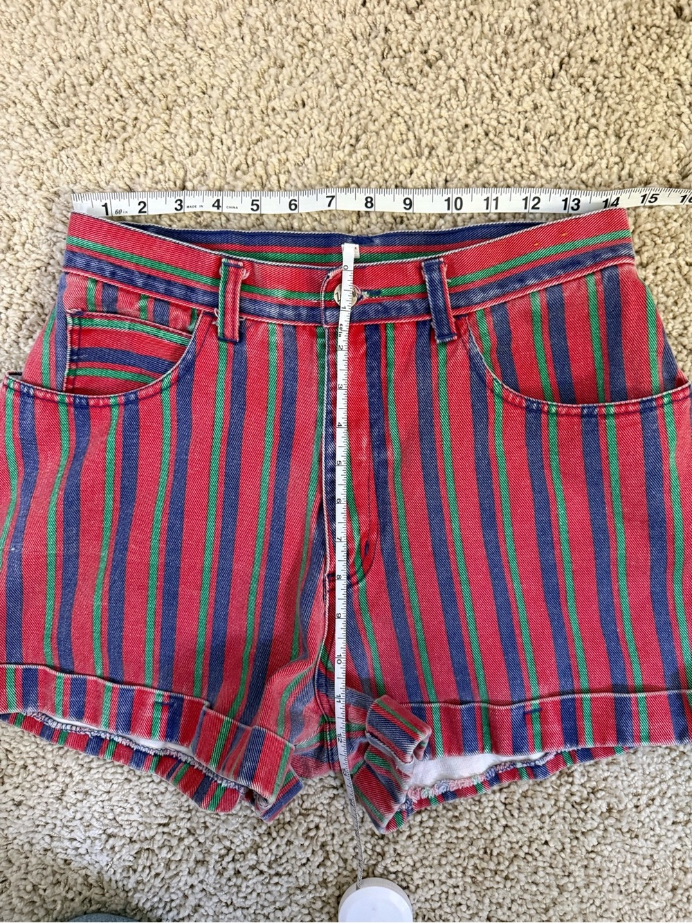 Vintage Striped Denim Shorts High Rise Novelty 90s Retro - Picture 9 of 9